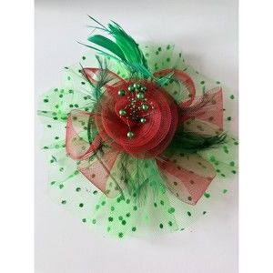 Red/Green Feather Mesh Fascinator Hat Clip/Band Wedding Tea Cocktail Party